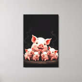 Pig Artwork – Mother Pig & Piglets Canvas Afdruk (Voorkant)