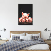 Pig Artwork – Mother Pig & Piglets Canvas Afdruk (Insitu (Slaapkamer))