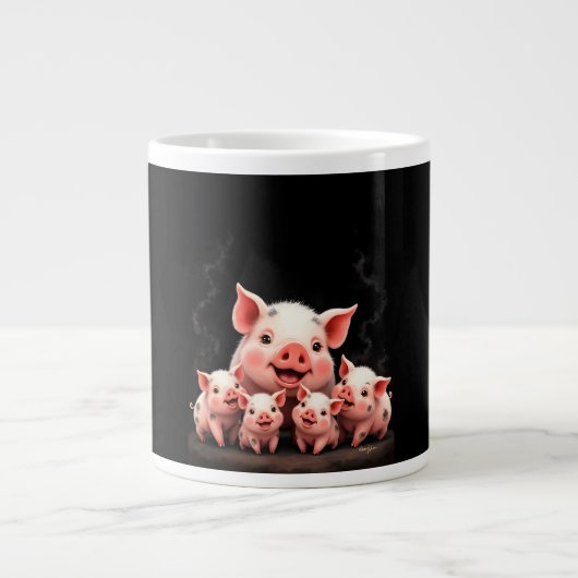 Pig Artwork – Mother Pig & Piglets Grote Koffiekop (Voorkant)