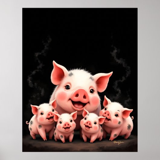 Pig Artwork – Mother Pig & Piglets Poster (Voorkant)
