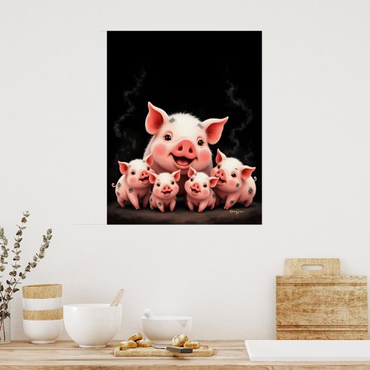 Pig Artwork – Mother Pig & Piglets Poster (Keuken)