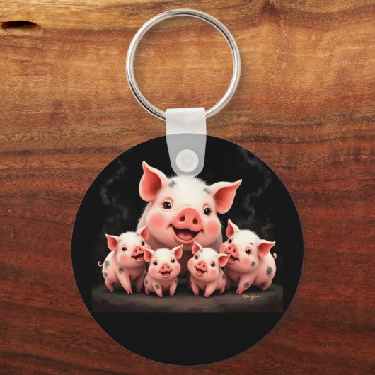 Pig Artwork – Mother Pig & Piglets Sleutelhanger (Achterkant)
