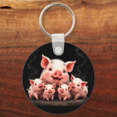 Pig Artwork – Mother Pig & Piglets Sleutelhanger (Voorkant)