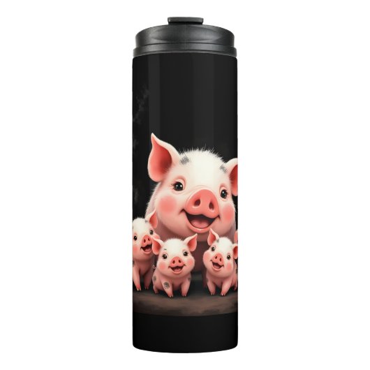 Pig Artwork – Mother Pig & Piglets Thermosbeker (Voorkant)