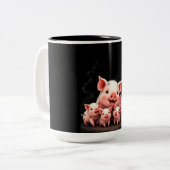 Pig Artwork – Mother Pig & Piglets Tweekleurige Koffiemok (Voorkant links)