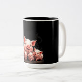 Pig Artwork – Mother Pig & Piglets Tweekleurige Koffiemok (Voorkant rechts)