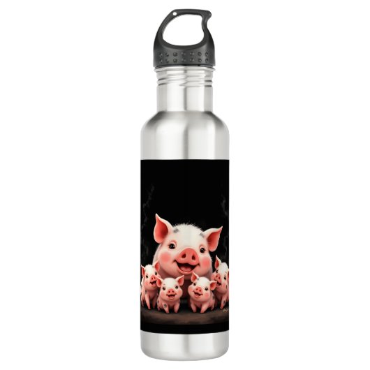 Pig Artwork – Mother Pig & Piglets Waterfles (Voorkant)