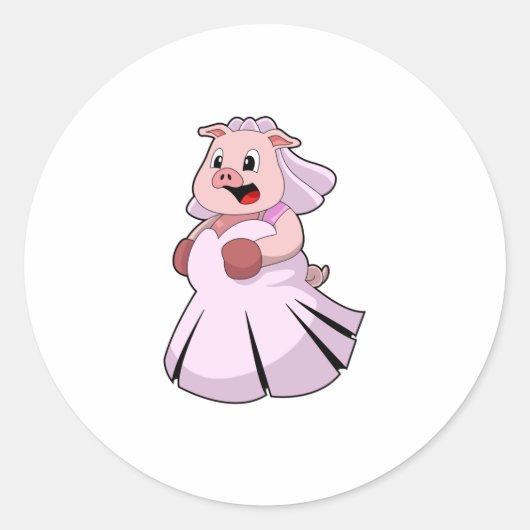 Pig as Bride with Wedding dress.PNG Ronde Sticker (Voorkant)