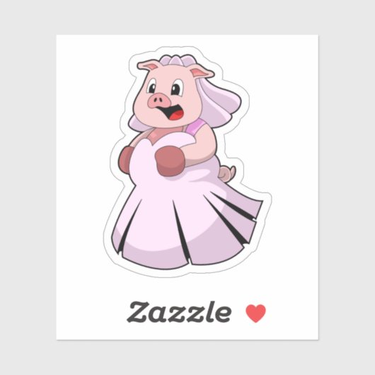 Pig as Bride with Wedding dress.PNG Sticker (Vel)