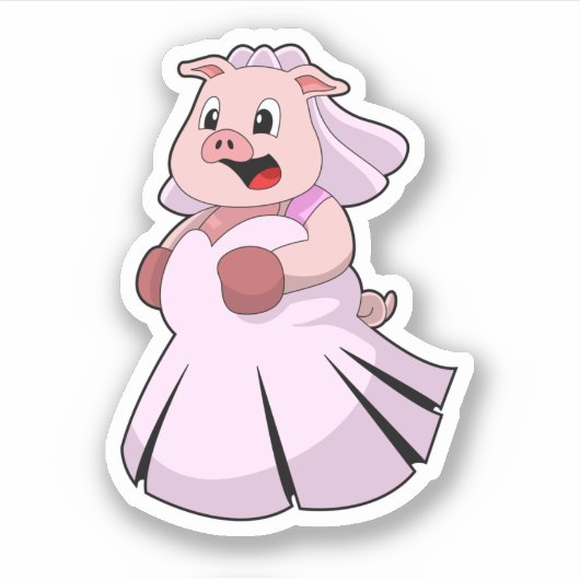 Pig as Bride with Wedding dress.PNG Sticker (Voorkant)