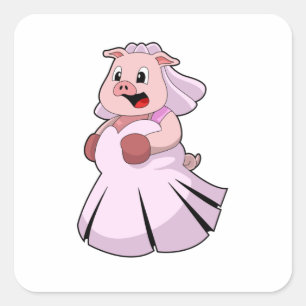Pig as Bride with Wedding dress.PNG Vierkante Sticker