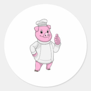 Pig as Cook with Chef hat Ronde Sticker