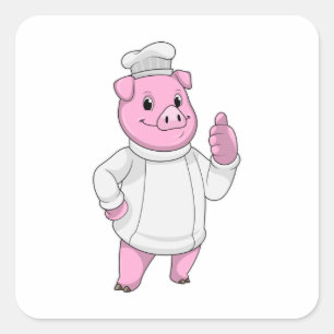 Pig as Cook with Chef hat Vierkante Sticker