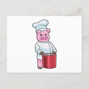 Pig as Cook with Cooking pot Briefkaart