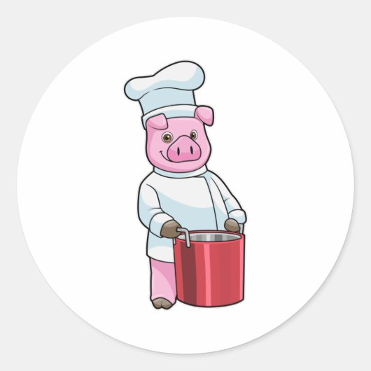 Pig as Cook with Cooking pot Ronde Sticker (Voorkant)