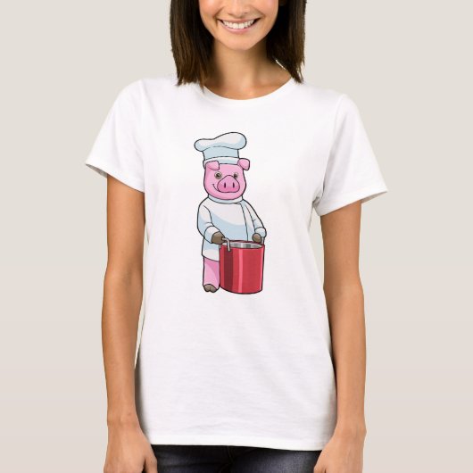 Pig as Cook with Cooking pot T-shirt (Voorkant)