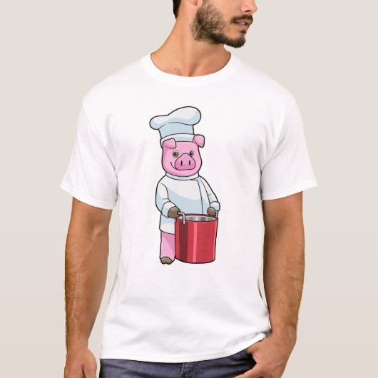 Pig as Cook with Cooking pot T-shirt (Voorkant)