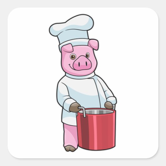 Pig as Cook with Cooking pot Vierkante Sticker (Voorkant)
