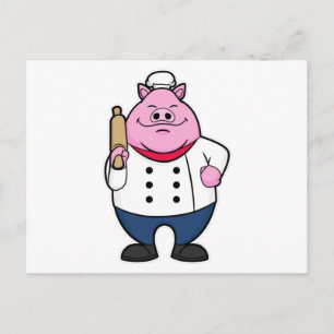 Pig as Cook with Rolling pin Briefkaart