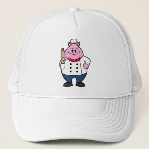 Pig as Cook with Rolling pin Trucker Pet