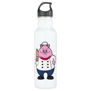 Pig as Cook with Rolling pin Waterfles