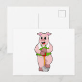 Pig as Farmer with Shovel Briefkaart (Voorkant / Achterkant)