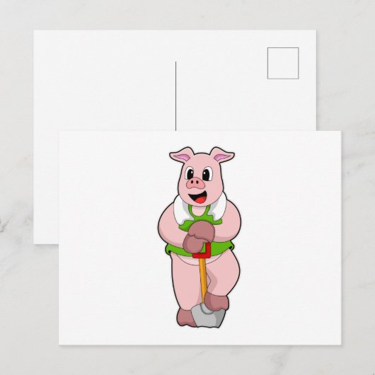 Pig as Farmer with Shovel Briefkaart (Voorkant / Achterkant)