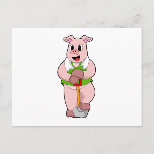 Pig as Farmer with Shovel Briefkaart (Voorkant)