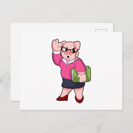 Pig as Secretary with Glasses Briefkaart (Voorkant / Achterkant)