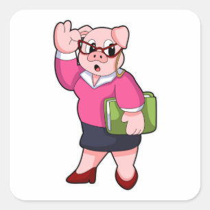 Pig as Secretary with Glasses Vierkante Sticker