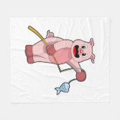 Pig at Fishing with Fishing rod & Fish Fleece Deken (Voorkant (Horizontaal))