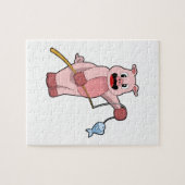 Pig at Fishing with Fishing rod & Fish Legpuzzel (Horizontaal)