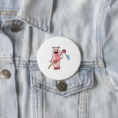 Pig at Fishing with Fishing rod & Fish Ronde Button 7,6 Cm (In situ)