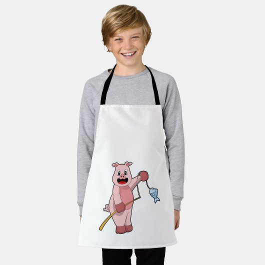 Pig at Fishing with Fishing rod & Fish Schort (Gedragen)