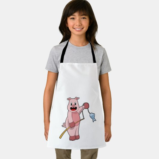 Pig at Fishing with Fishing rod & Fish Schort (Insitu)