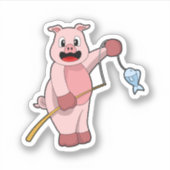 Pig at Fishing with Fishing rod & Fish Sticker (Voorkant)