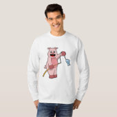Pig at Fishing with Fishing rod & Fish T-shirt (Voorkant volledig)