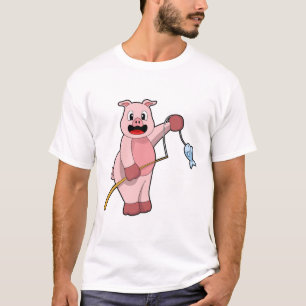 Pig at Fishing with Fishing rod & Fish T-shirt