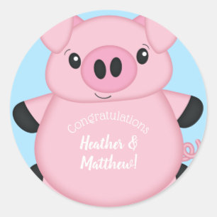 Pig Baby shower Boerderij Blue Boy Ronde Sticker