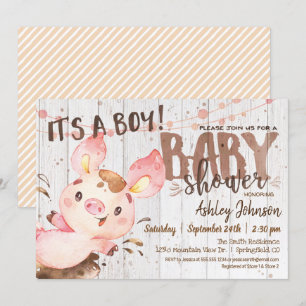 Pig Baby shower uitnodiging, Jongen, Boerderij Kaart