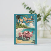 Pig Beach Bahamas Travel Art Vintage Briefkaart (Staand voorkant)