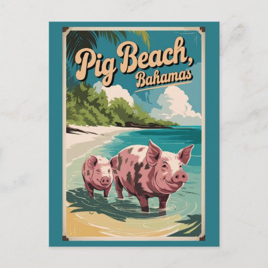 Pig Beach Bahamas Travel Art Vintage Briefkaart (Voorkant)