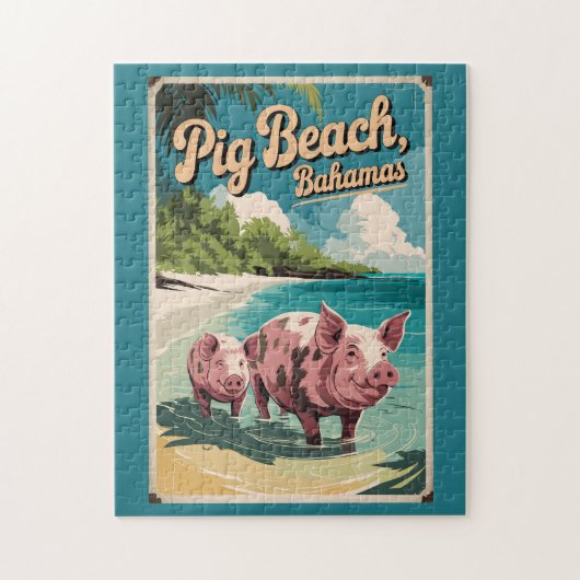 Pig Beach Bahamas Travel Art Vintage Legpuzzel (Verticaal)