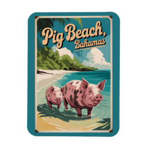 Pig Beach Bahamas Travel Art Vintage Magneet