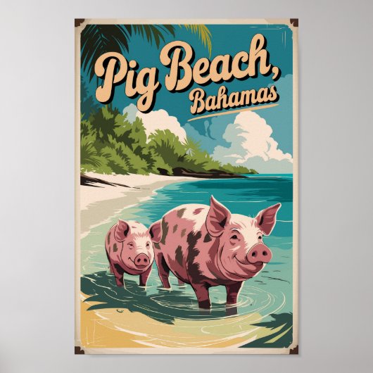 Pig Beach Bahamas Travel Art Vintage Poster (Voorkant)