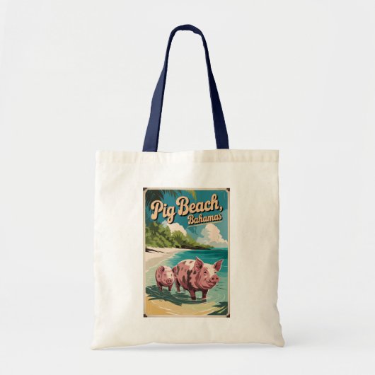 Pig Beach Bahamas Travel Art Vintage Tote Bag (Voorkant)