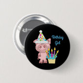 Pig Birthday Girl Button (Voorkant /achterkant)