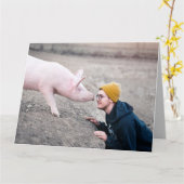 PIG BIRTHDAY HUGS KISSES WENSKAARTEN KAART (Gele Bloem)