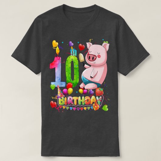 Pig Birthday Party 10 Year Old Boy 9th Pig Birthda T-shirt (Design voorkant)
