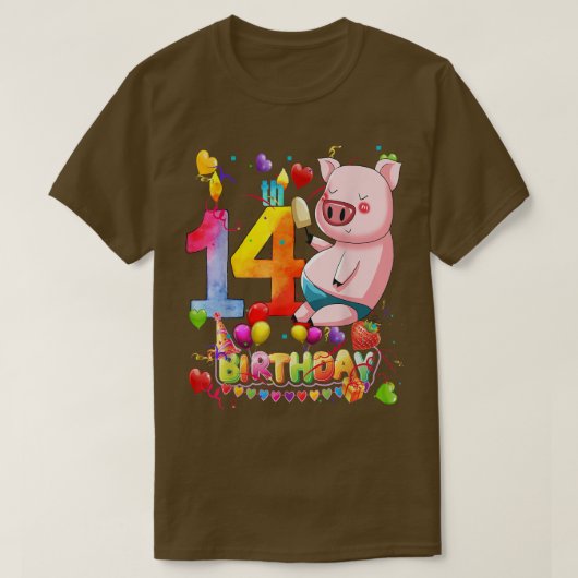 Pig Birthday Party 14 Year Old Boy 9th Pig Birthda T-shirt (Design voorkant)